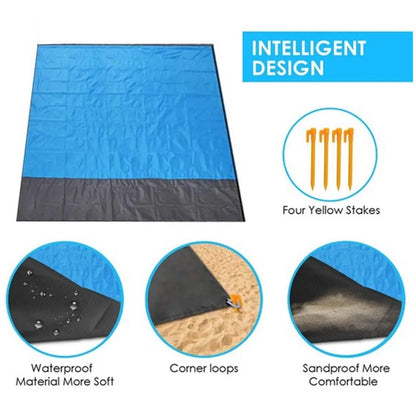 Compact Waterproof Beach Blanket: 2x2.1m Folding Camping Mat